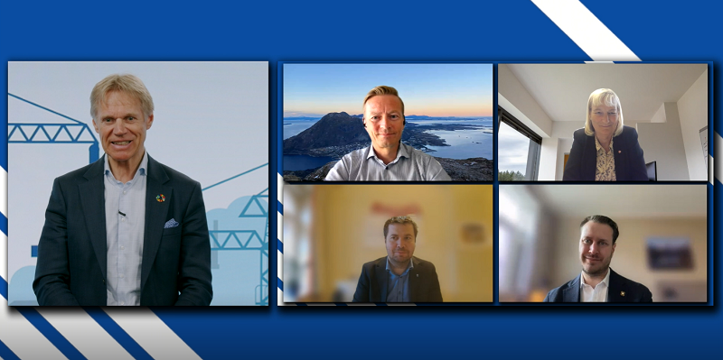 RIFs styreleder Ole Petter Thunes (t.v) utfordret politikerne Helge Orten (H), Kirsti Leirtrø (Ap), Geir Pollestad (Sp) og Helge Andre Njåstad (FrP) på løsninger for norsk vannbransje. (Skjermdump)