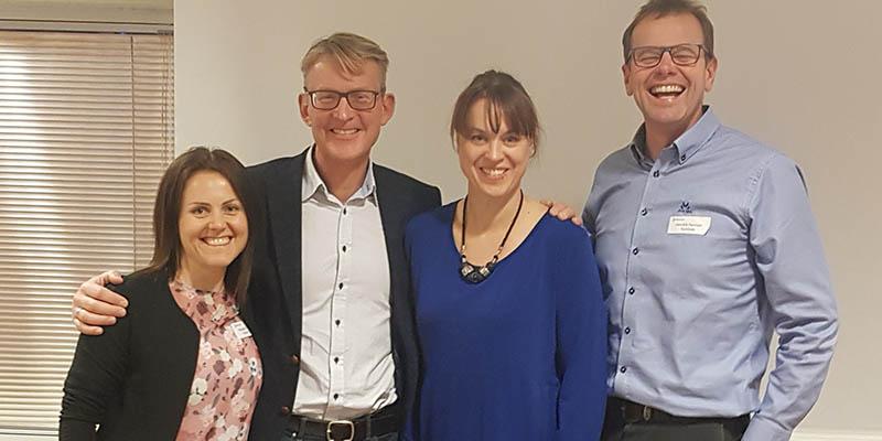Kursarrangørene bestående av fra venstre Borghild T.Folkedal fra Asplan Viak, Espen Killingmo fra Sweco (kursansvarlig), Elin Liljegren fra Oslo kommune, VAV og Hendrik Panman fra Kjeldaas. (Anders Kjellberg fra Olimb og Martine B. Svedahl var ikke til stede da bildet ble tatt).