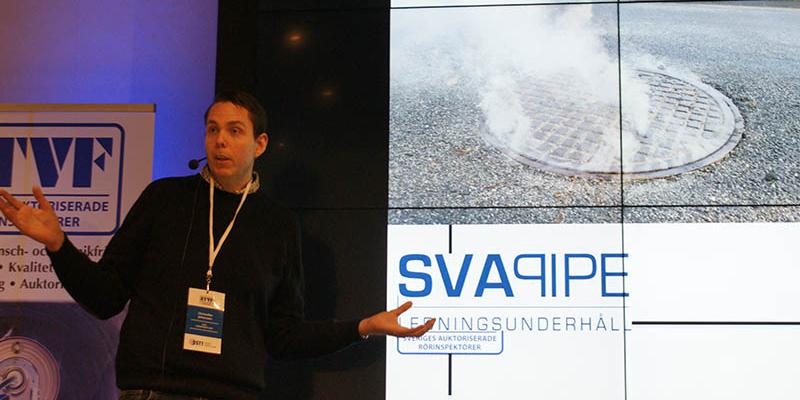 Christoffer Johansson från Svapipe var sist ut på Teknikträffen med rubriken ”Kontroll av felkopplingar” på föredraget. Foto Jan Bjerkesjö