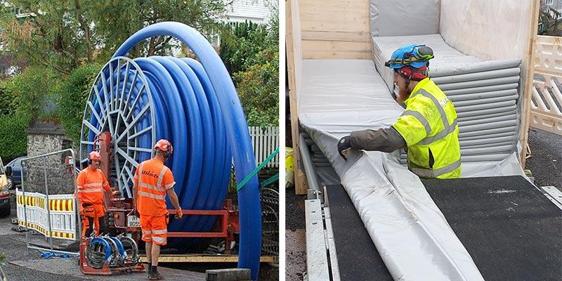 Tematreff på prosjekt i Bergen. Vannledningsfornying med Compact Pipe tettilsluttet rør (t.v.) og Saertex Liner H2O vannledningsstrømpe (t.h.)