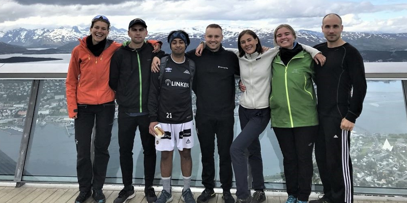 Studentgjengen som fikk praktisere i VA-faget i Tromsø kommune sommeren 2020: Fra venstre Kristin Lyche, Lars Erik Langnes, Abhi Malla Moen, Eirik Strøm Thomassen, Anna Kanstad, Embla Hågensen og Markus Markussen. Foto: Tromsø kommune.