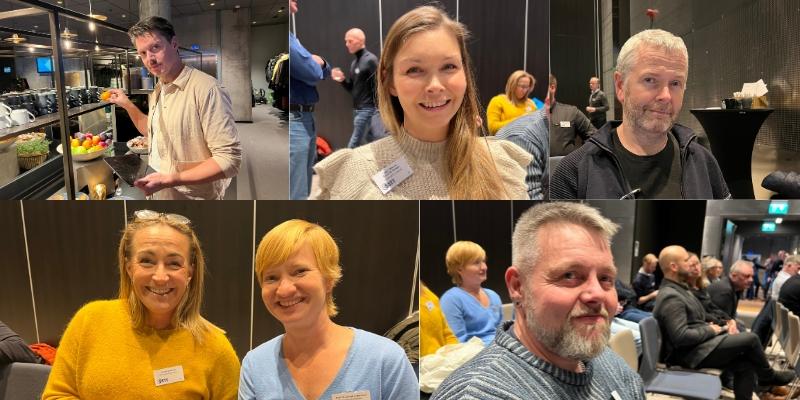 Øverst fra venstre: Årets konferansier Andreas Wahl Fysiker, Anja-Renate Høiseth-Bjørge som er prosjektleder innen VA i Harstad kommune, Trym Trovik som er prosjektleder i Bergen Vann og medlem av SSTTs styre, Heidi Lindseth og Kine Homleid Johansen, begge fra Stavanger kommune samt Ove Emil Aker arbeider både i VAV i Oslo kommune og som prosjektansvarlig på Nasjonalt senter for vanninfrastruktur.