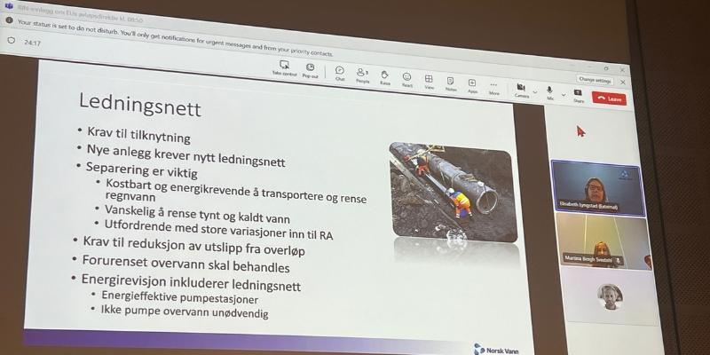 Norsk Vanns rådgiver Elisabeth Lyngstad deltok digitalt på RINs fagtreff i august, for å beskrive følgene avløpsdirektivet får for ledningsnettet.