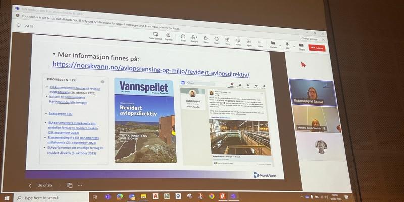 Bilet er hentet fra foredraget Elisabeth Lyngstad, rådgiver i Norsk Vann, gav om avløpsdirektivet under RINs fagdager i år.