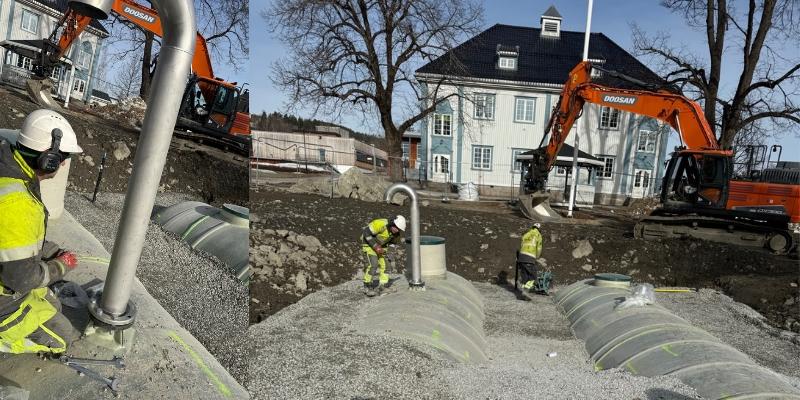 Det er ikke vanlig å illustrere en artikkel om styrt boring med bilde av nedgravde tanker - men brannvannstakene STEG entreprenør hadde ansvaret for i dette NoDig-prosjektet var nok det mest oppsiktsvekkende ved denne trivelige jobben.